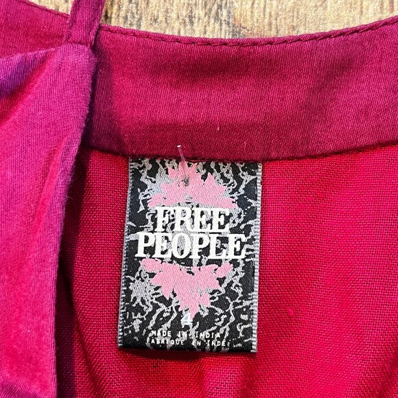 Free People Red Paint Splatter Mini Dress Cold Shoulder Embroidered Pleated 4 - Picture 4 of 10